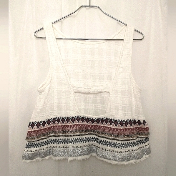 Great Used Condition Ecote Boho Cotton Low Cut-Out Back Embellished Tank Top Lg. - Picture 3 of 10